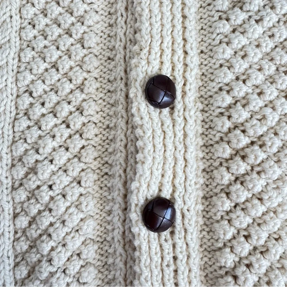 Vintage Handmade Cable Knit Cardigan Fisherman Sweater - Picture 4 of 6